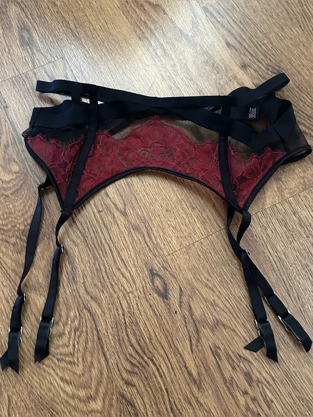 Victoria's Secret Red Lace Black Mesh Garter Belt XS/S sheer